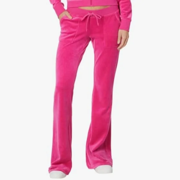 Juicy Couture Vintage Pant Women's Medium Hot Pink Velour Y2K Low Rise Wide Leg - Picture 1 of 11